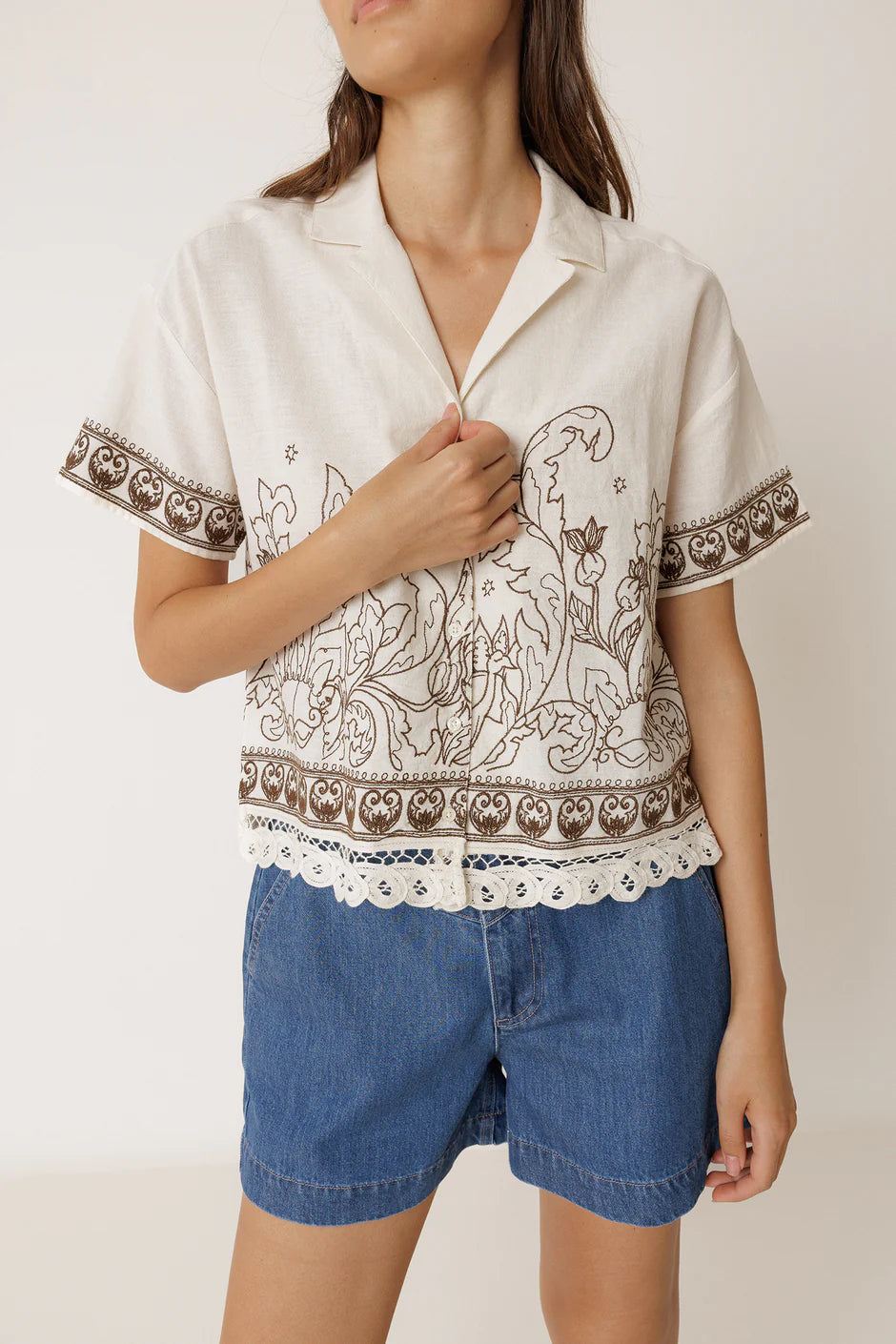 INDI AND COLD NATURAL EMBROIDERED SHIRT - White Bicycle