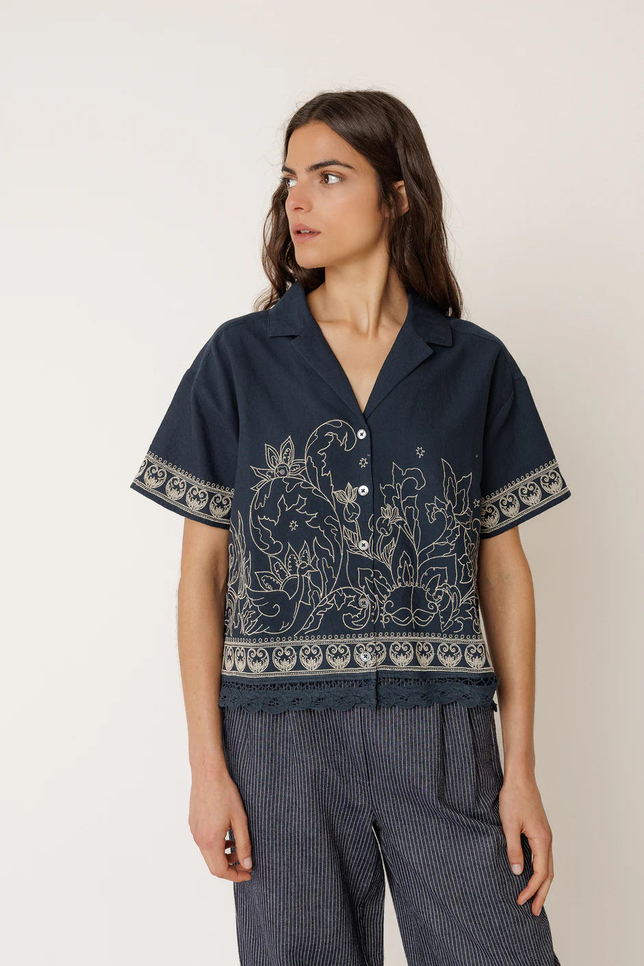 INDI AND COLD NAVY EMBROIDERED SHIRT - White Bicycle
