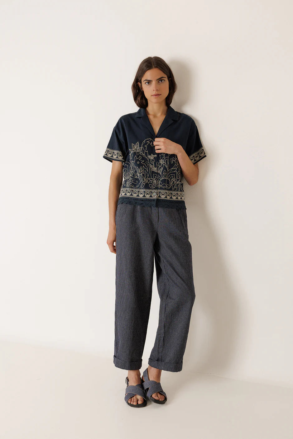 INDI AND COLD NAVY EMBROIDERED SHIRT - White Bicycle