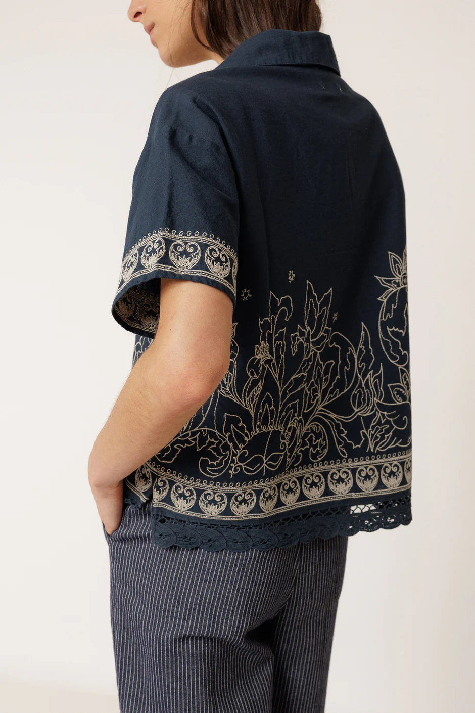 INDI AND COLD NAVY EMBROIDERED SHIRT - White Bicycle