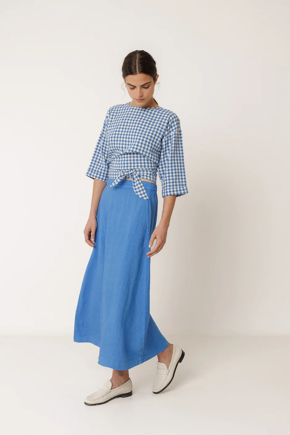 INDI AND COLD BLUE LINEN SKIRT - White Bicycle