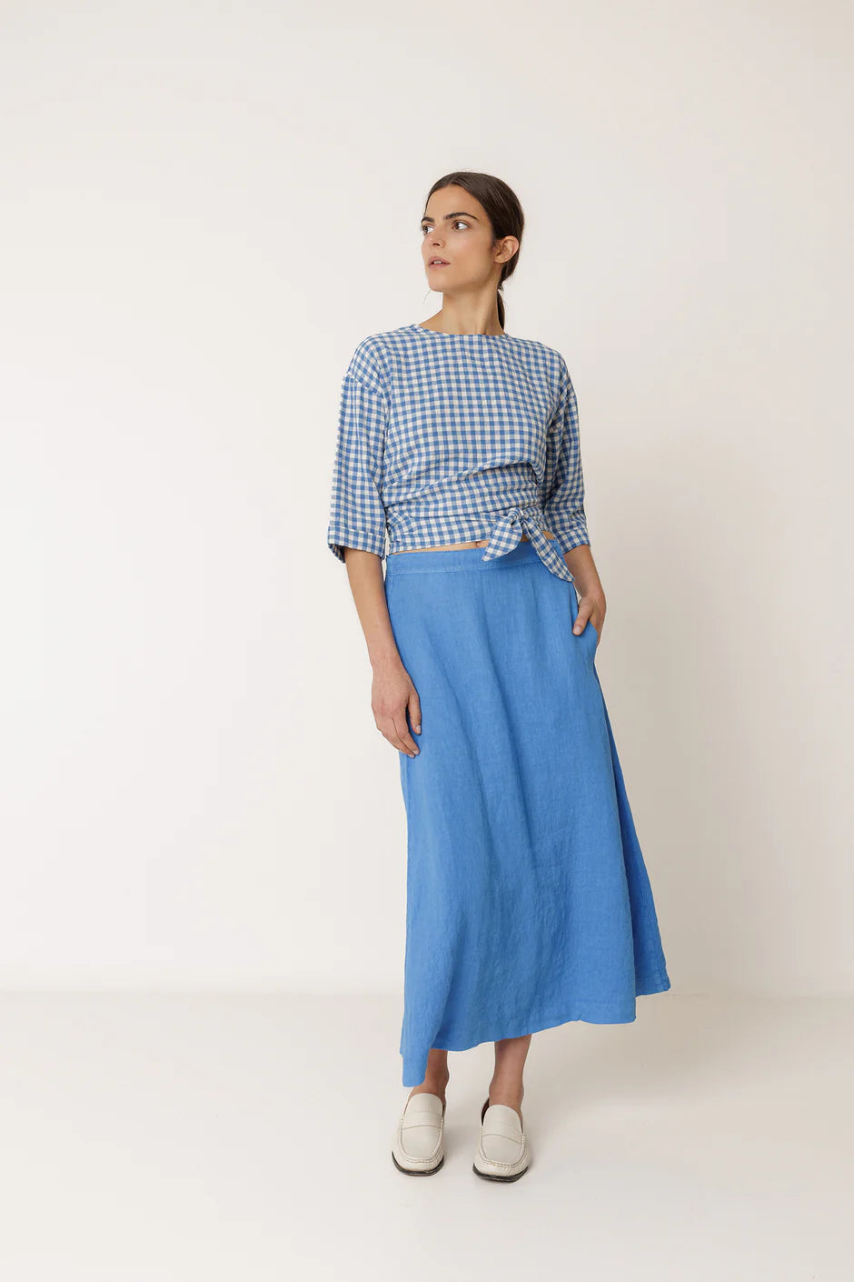 INDI AND COLD BLUE LINEN SKIRT - White Bicycle
