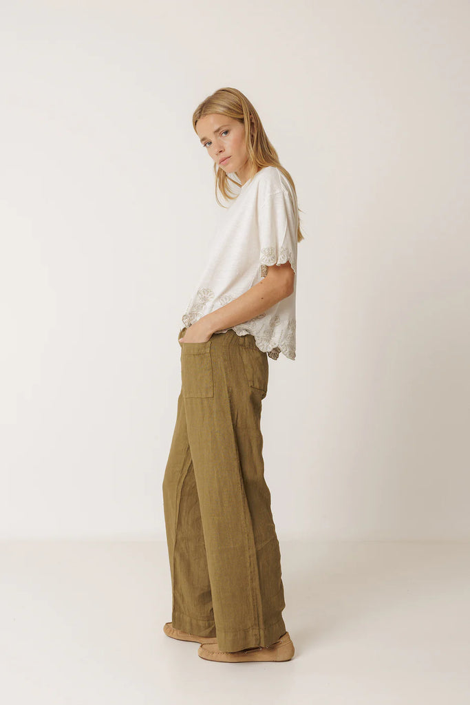 INDI AND COLD KHAKI LINEN TROUSERS