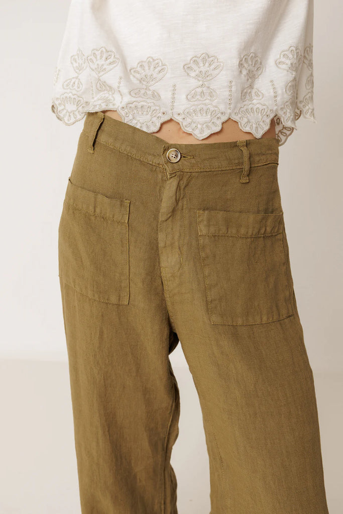 INDI AND COLD KHAKI LINEN TROUSERS