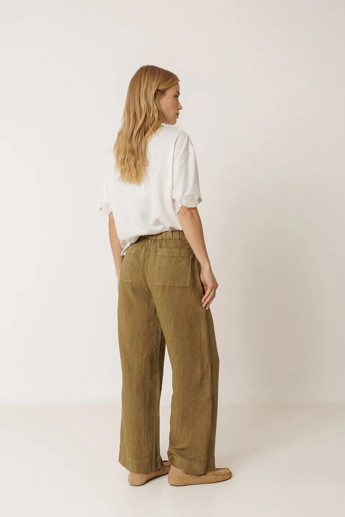 INDI AND COLD KHAKI LINEN TROUSERS
