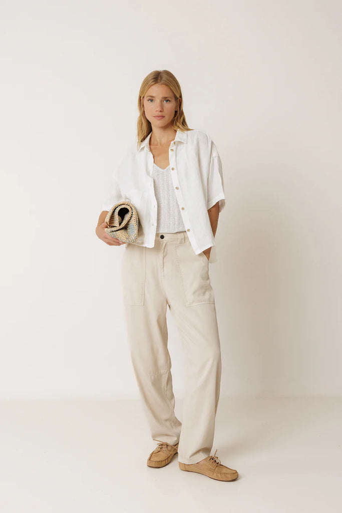 INDI AND COLD OFF-WHITE BOXY LINEN SHIRT - White Bicycle