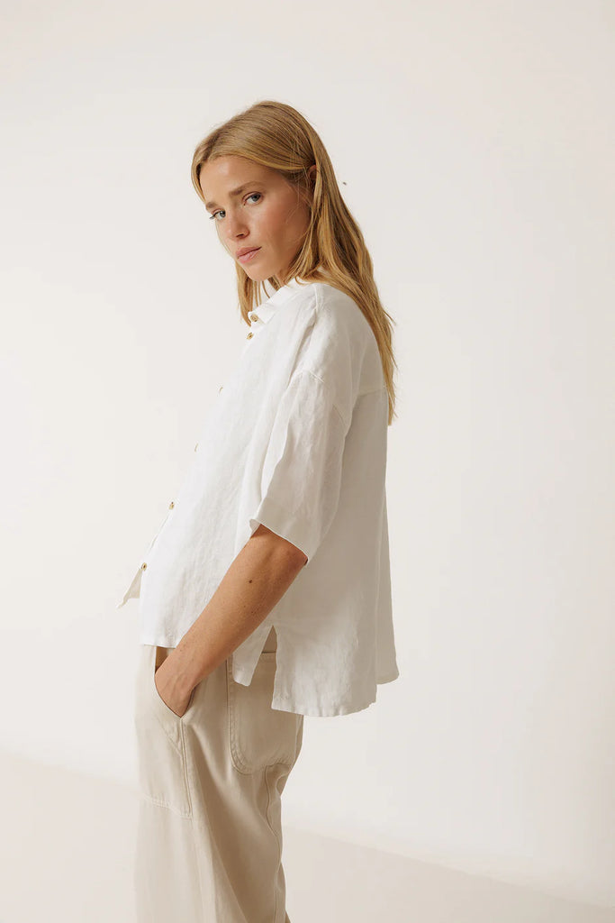 INDI AND COLD OFF-WHITE BOXY LINEN SHIRT - White Bicycle