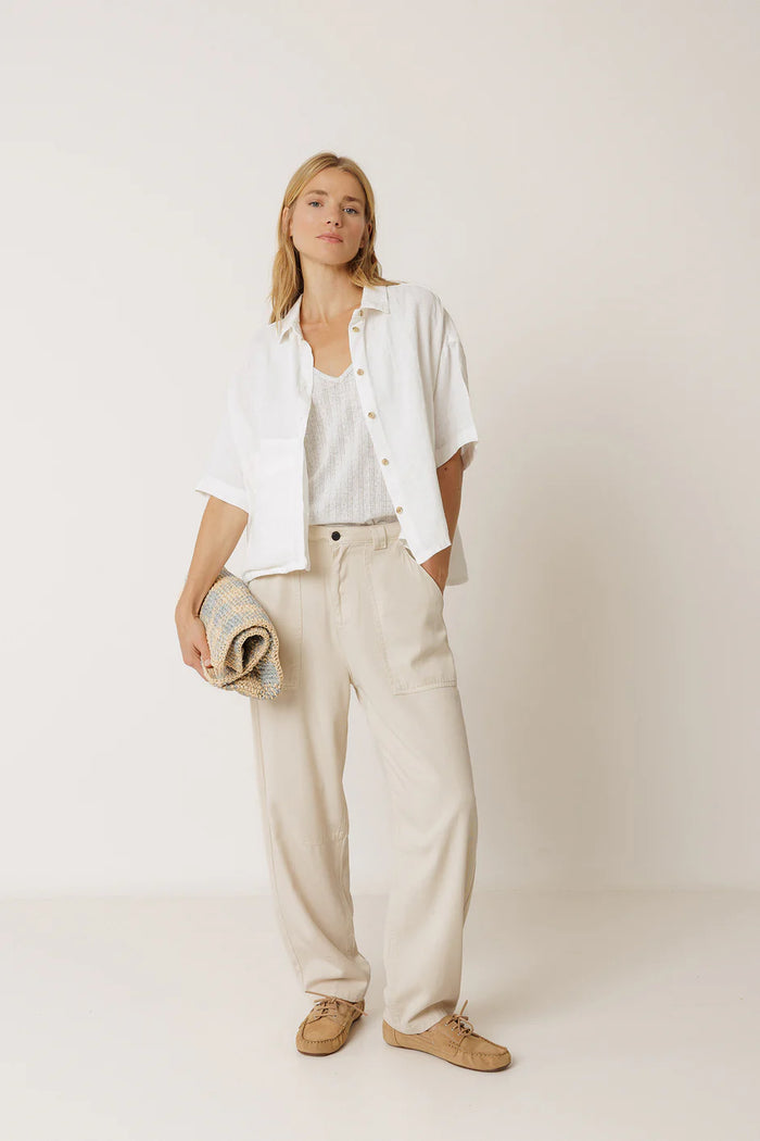 INDI AND COLD OFF-WHITE BOXY LINEN SHIRT