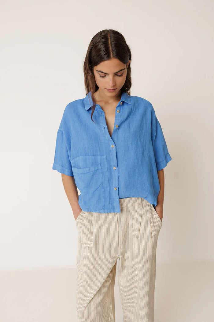 INDI AND COLD BLUE BOXY LINEN SHIRT