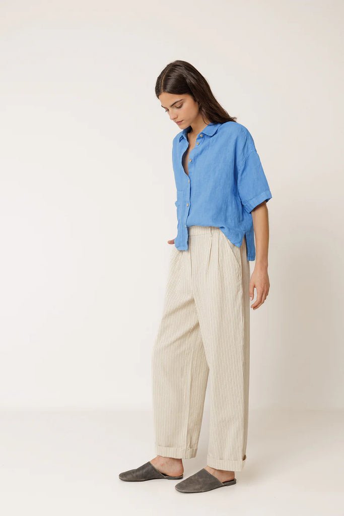 INDI AND COLD BLUE BOXY LINEN SHIRT - White Bicycle