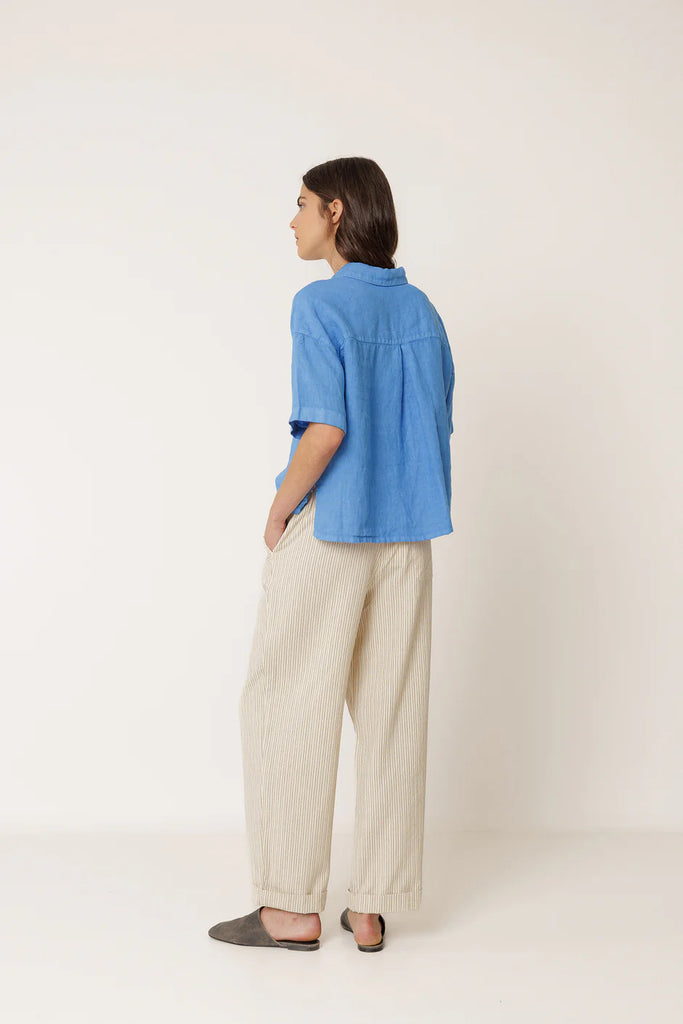INDI AND COLD BLUE BOXY LINEN SHIRT - White Bicycle