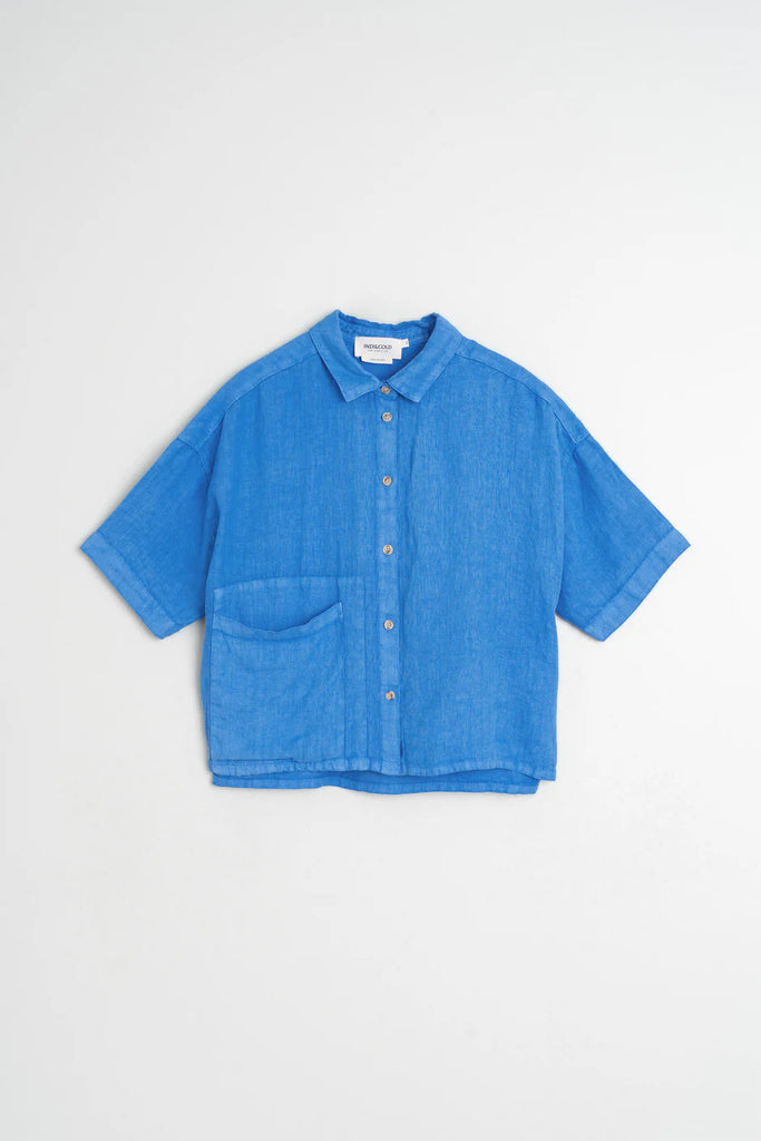 INDI AND COLD BLUE BOXY LINEN SHIRT - White Bicycle