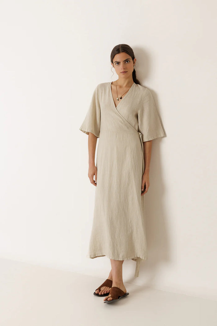 INDI AND COLD CROSSOVER LINEN DRESS