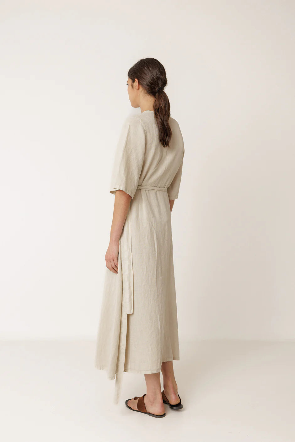 INDI AND COLD CROSSOVER LINEN DRESS - White Bicycle