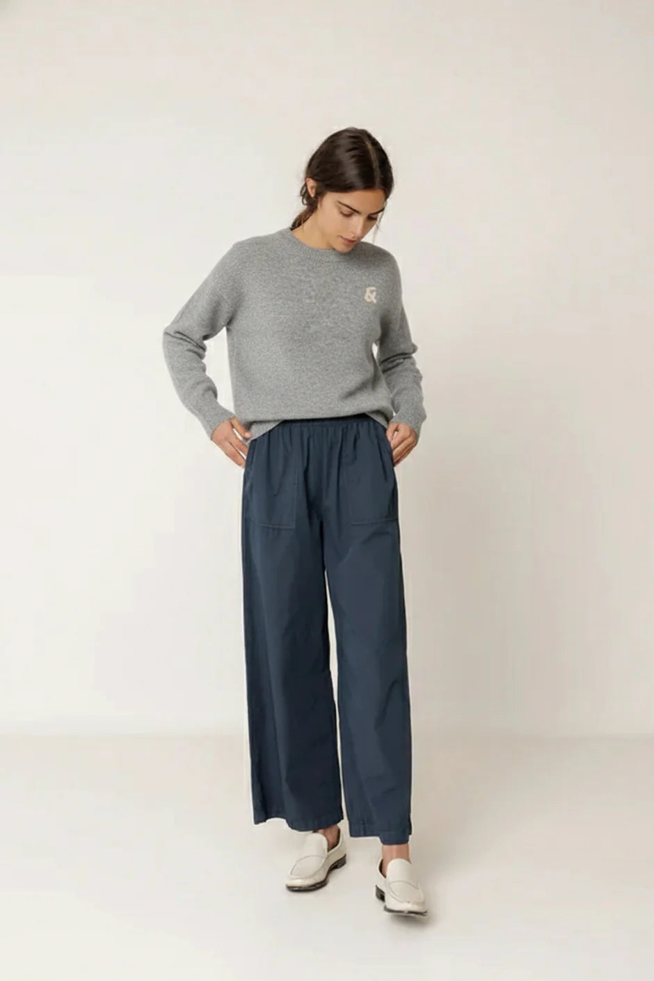 INDI AND COLD NAVY COTTON TROUSER - White Bicycle