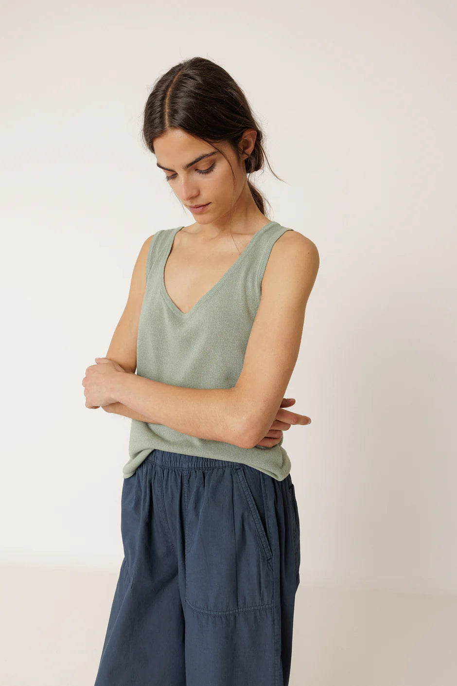 INDI AND COLD NAVY COTTON TROUSER - White Bicycle