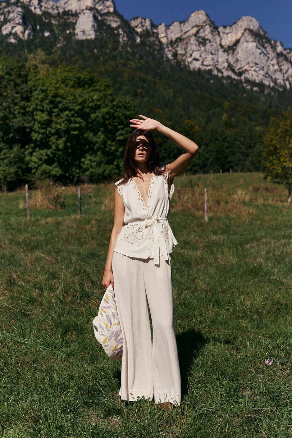 INDI AND COLD EMBROIDERED WRAP TOP - White Bicycle