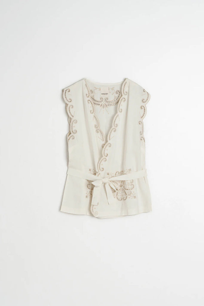 INDI AND COLD EMBROIDERED WRAP TOP