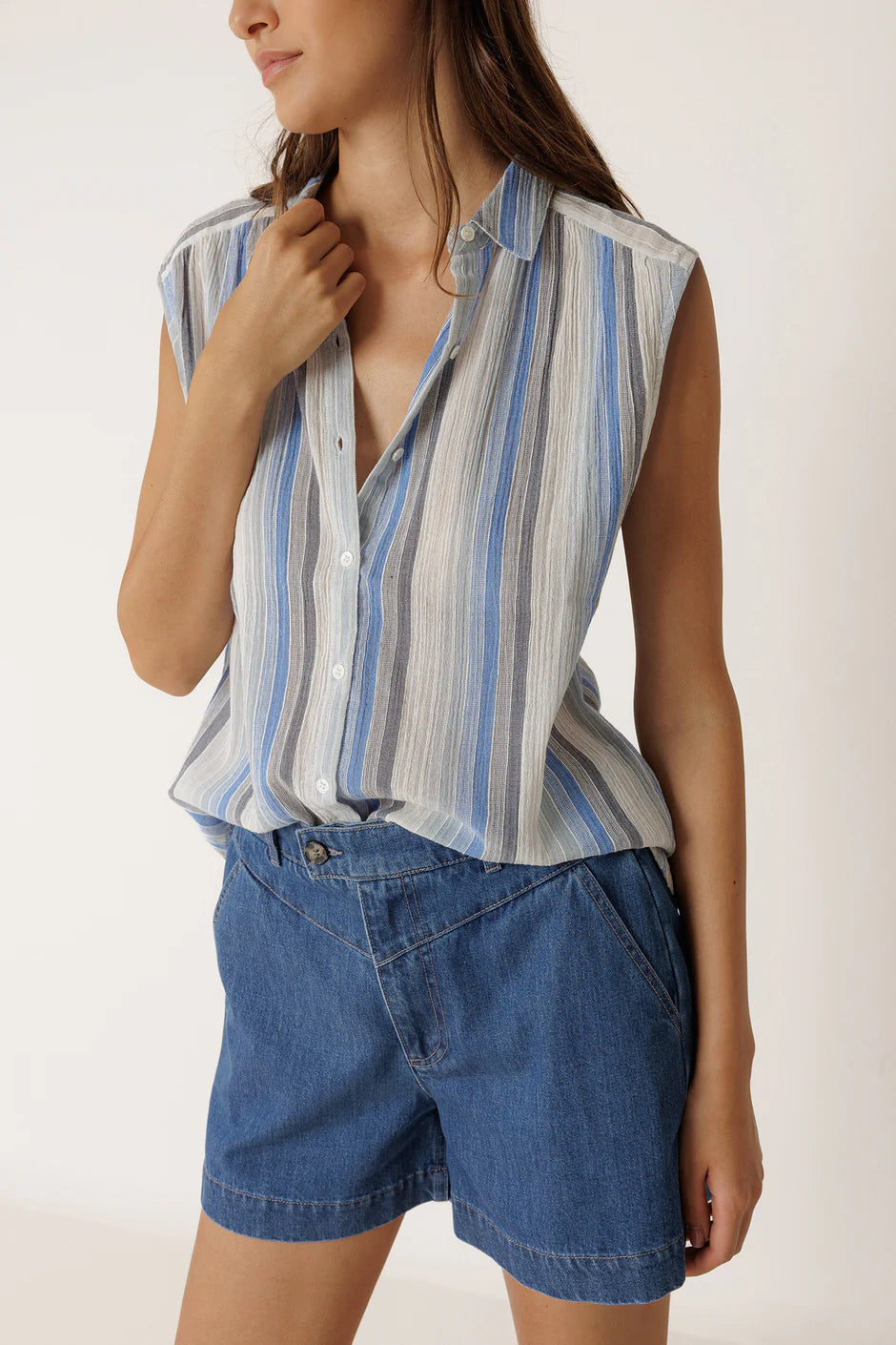 INDI AND COLD BLUE STRIPE SHIRT - White Bicycle