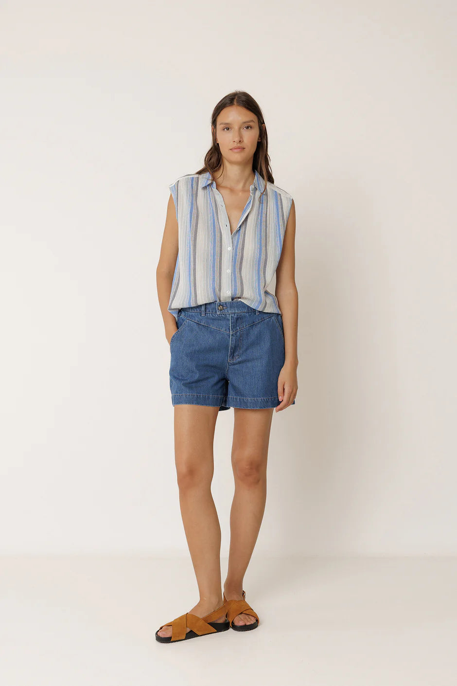 INDI AND COLD BLUE STRIPE SHIRT - White Bicycle