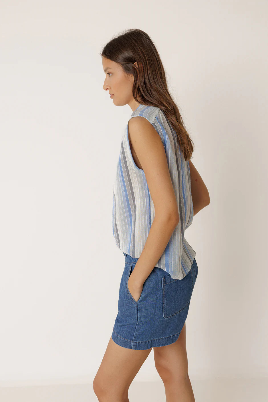 INDI AND COLD BLUE STRIPE SHIRT - White Bicycle