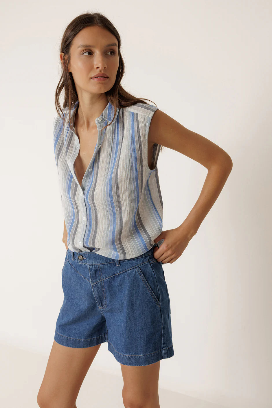 INDI AND COLD BLUE STRIPE SHIRT - White Bicycle