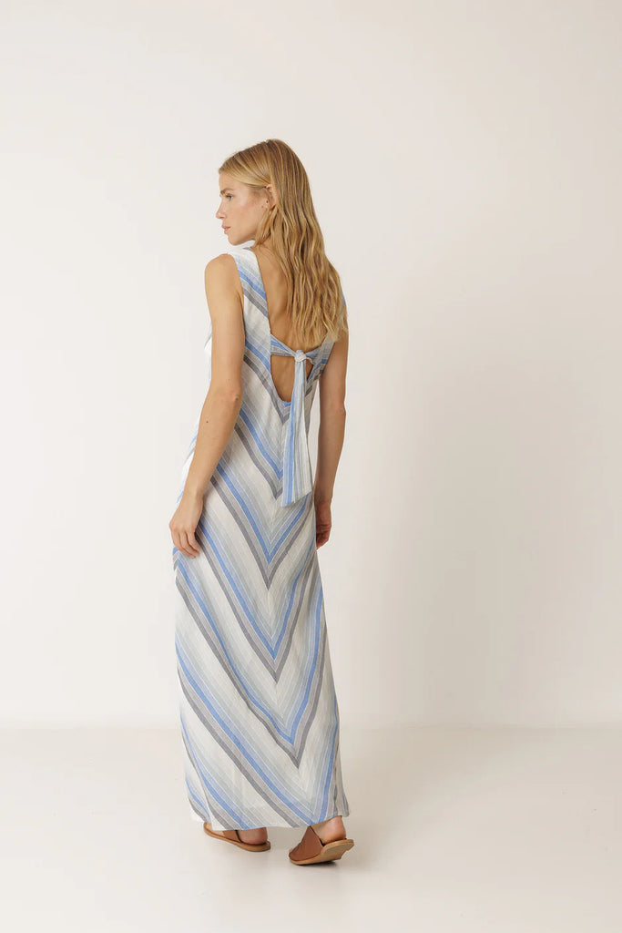INDI AND COLD BLUE BIAS CUT STRIPE DRESS
