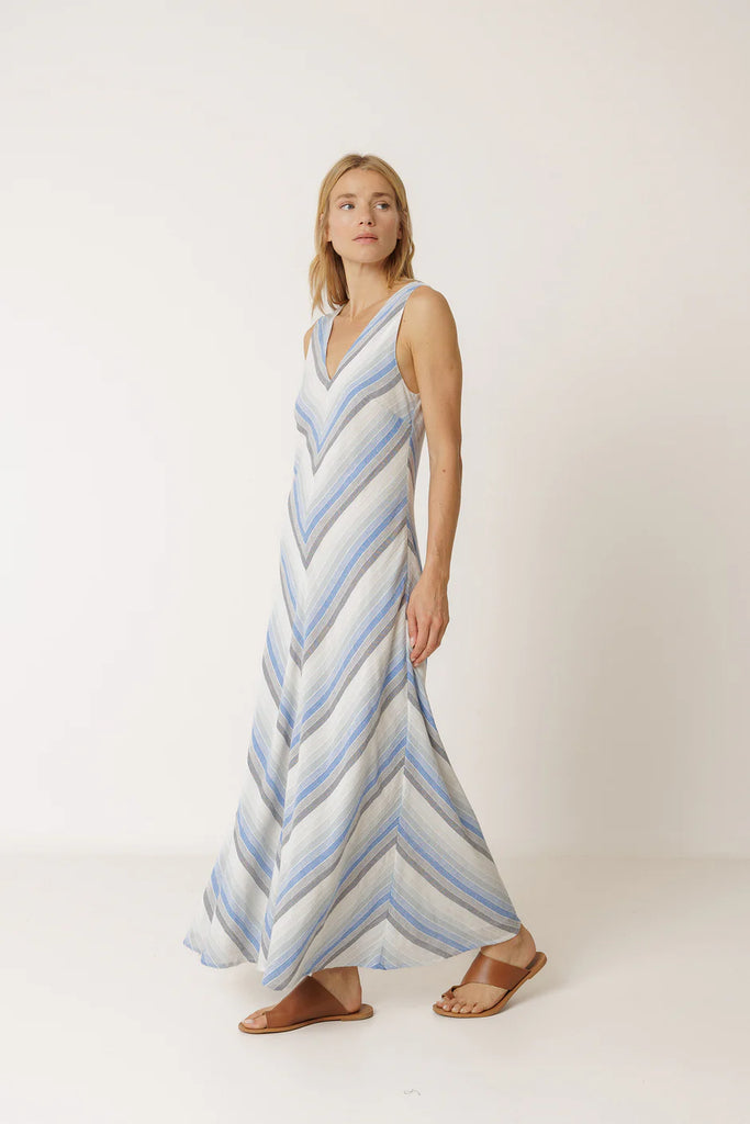 INDI AND COLD BLUE BIAS CUT STRIPE DRESS
