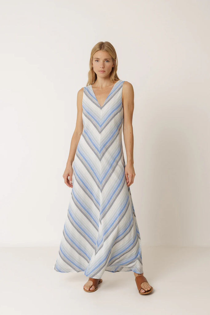 INDI AND COLD BLUE BIAS CUT STRIPE DRESS