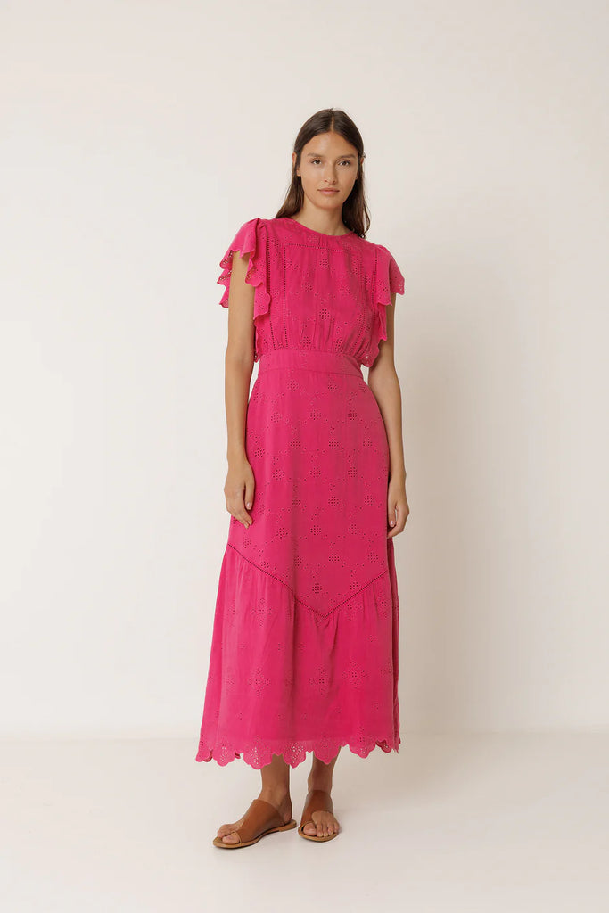 INDI AND COLD PINK EMBROIDERED MAXI DRESS