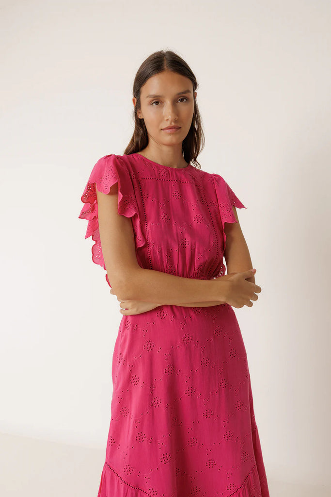 INDI AND COLD PINK EMBROIDERED MAXI DRESS