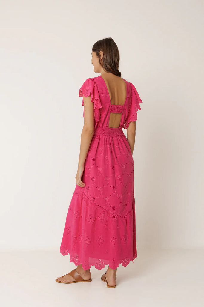 INDI AND COLD PINK EMBROIDERED MAXI DRESS