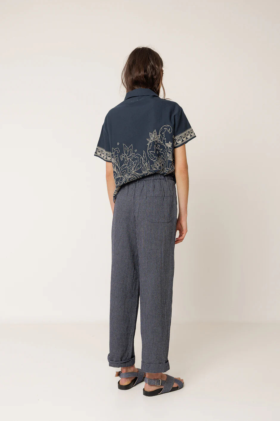 INDI AND COLD NAVY PINSTRIPE TROUSER - White Bicycle