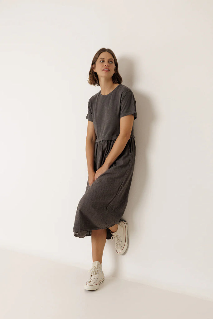 INDI AND COLD COMBINATION MIDI DRESS - White Bicycle