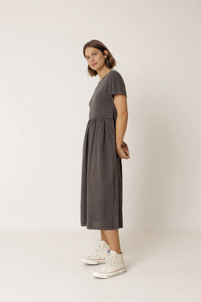INDI AND COLD COMBINATION MIDI DRESS - White Bicycle