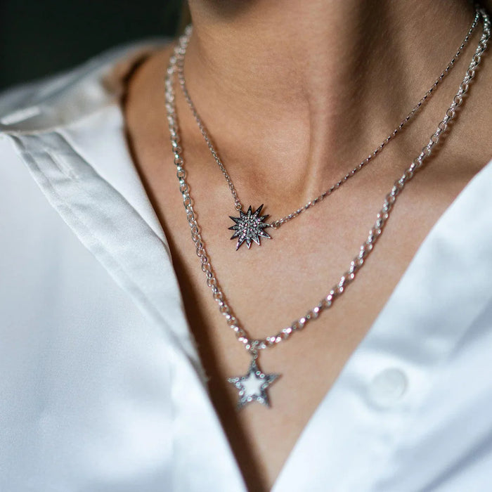 KIRSTIE LE MARQUE SILVER STARBURST NECKLACE