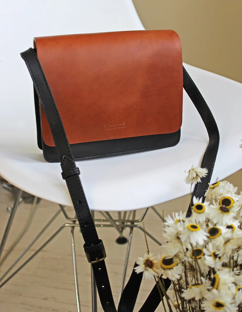 O MY BAG BLACK AND COGNAC AUDREY MINI